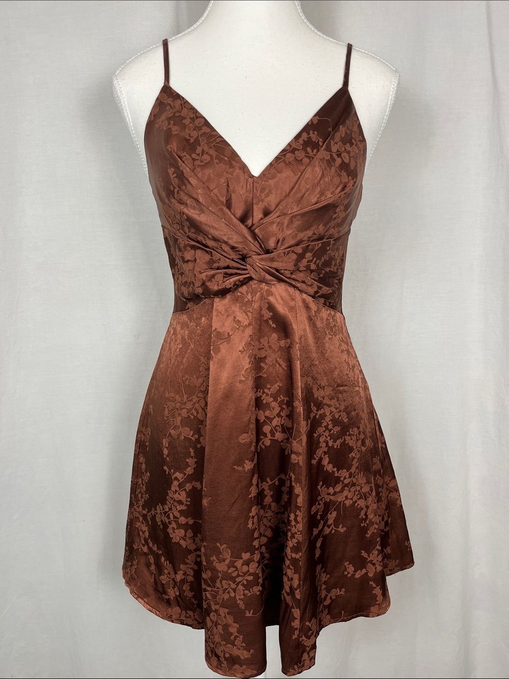 Storia Brown Floral Satin Tie Front Mini Dress